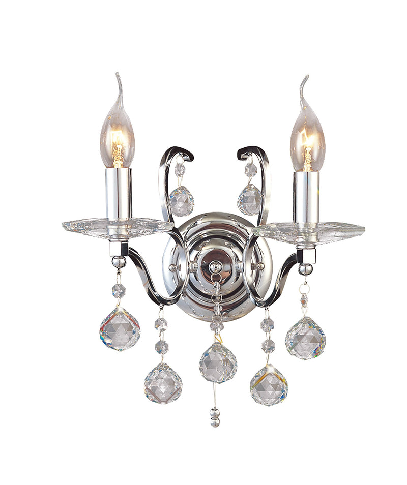 Diyas Zinta Wall Lamp Switched 2 Light E14 Switched Polished Chrome/Crystal • IL30122
