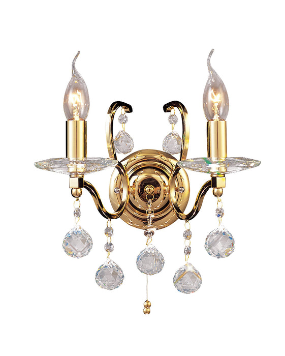 Diyas Zinta Wall Lamp Switched 2 Light E14 French Gold/Crystal • IL30222