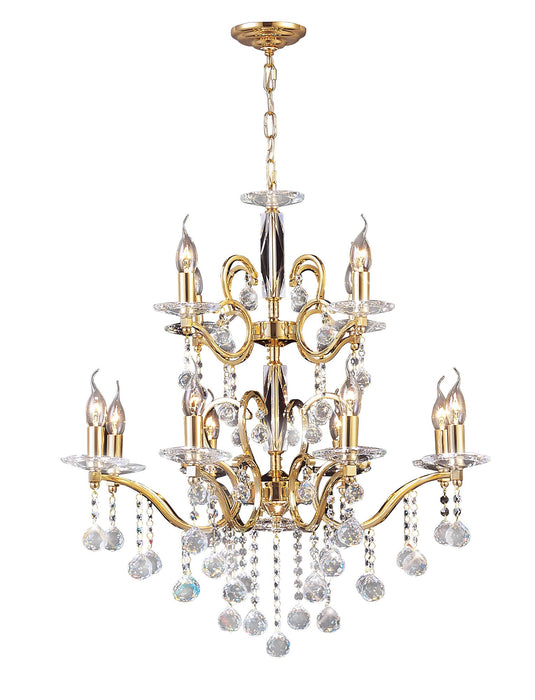 Diyas Zinta Pendant 2 Tier 12 Light E14 French Gold/Crystal, (ITEM REQUIRES CONSTRUCTION/CONNECTION) Item Weight: 15.0kg • IL30228+4